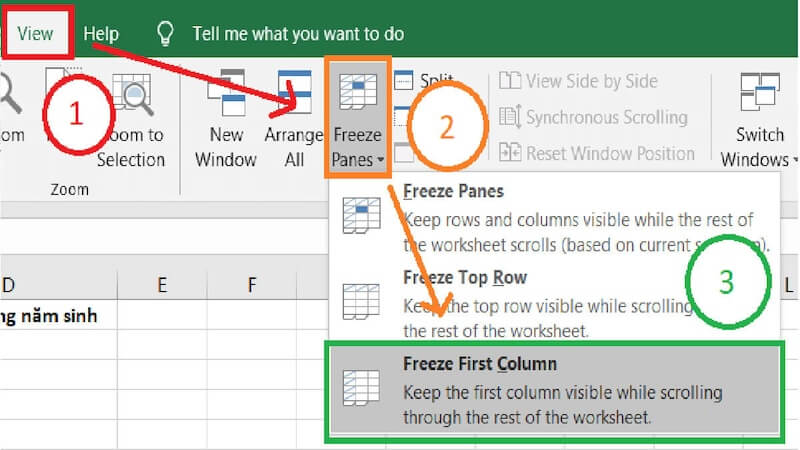 cách cố định cột đầu tiên trong excel