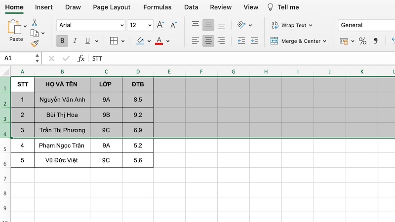 Cách thủ công giãn dòng trong Excel