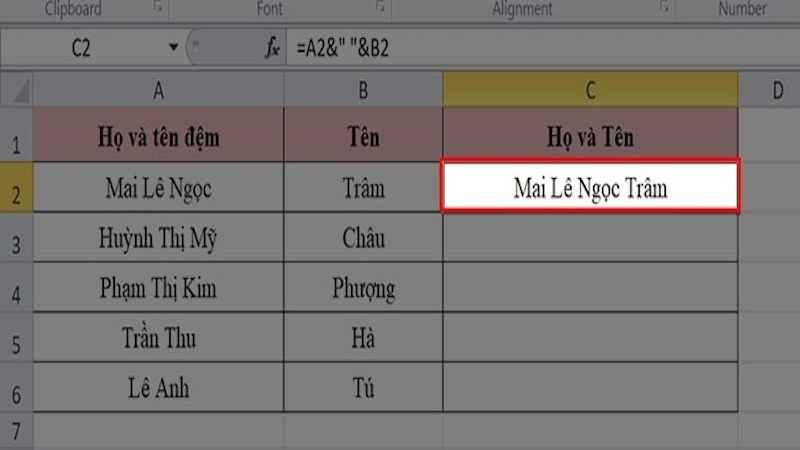 cách gộp ô bằng toán tử