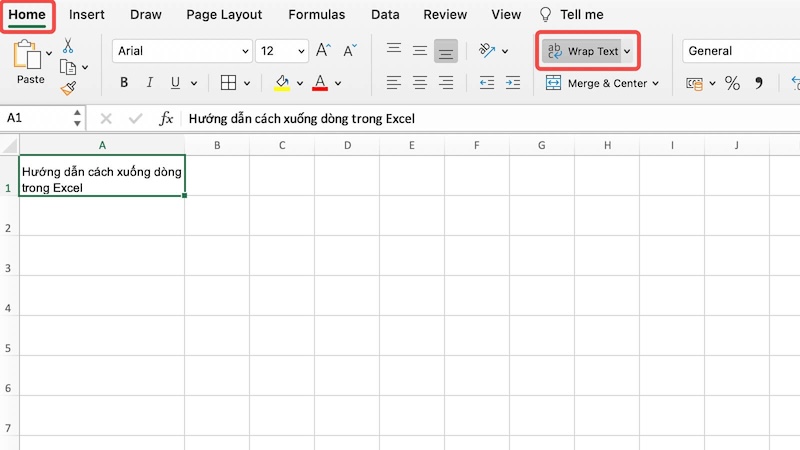 Cách xuống dòng Excel với công cụ Wrap Text