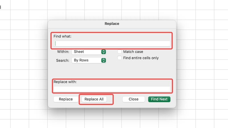 Điền dấu cách trong ô “Find what”.