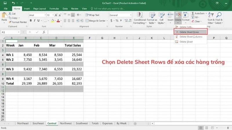 Chọn Delete Sheet Rows để xóa các hàng trống