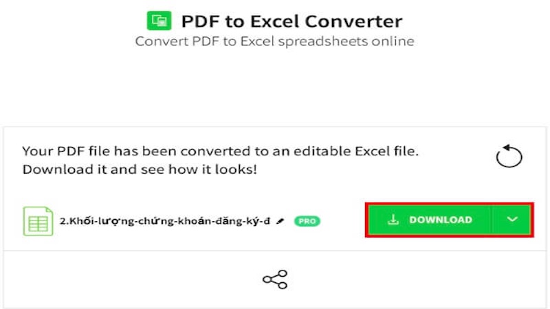 chọn Download để tải file Excel sau khi chuyển đổi bằng SmallPDF 