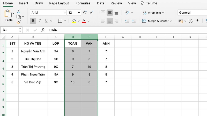 Chọn nhiều cột excel cùng 1 lúc