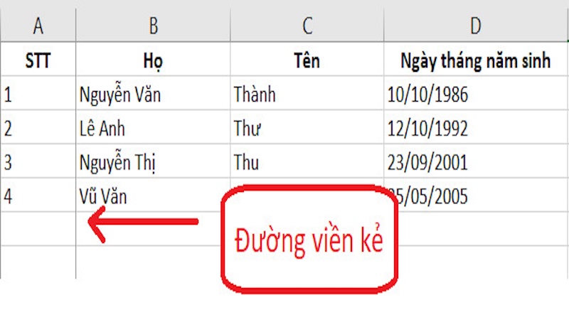 đường viền kẻ cố định cột 