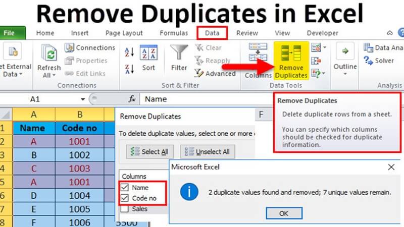 Lọc trùng trong Excel bằng công cụ Remove Duplicates