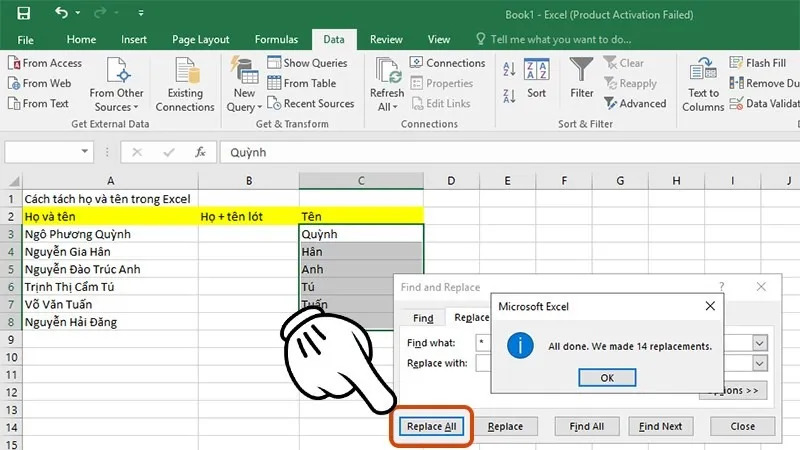 nhấn chọn Replace All để thay thế toàn bộ