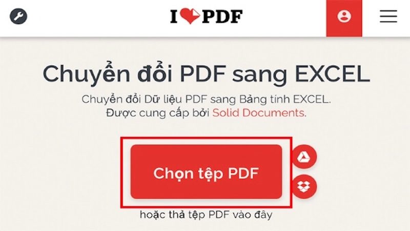 nhấn chọn tệp PDF trong website IlovePDF