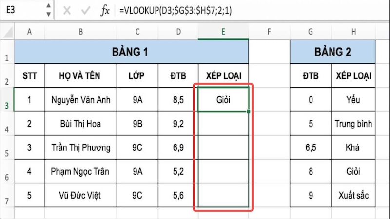 sao chép công thức vlookup