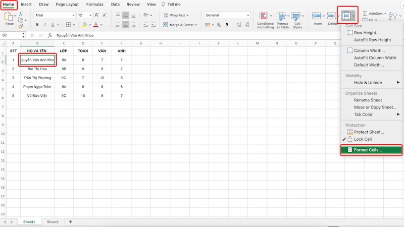 Cách xuống dòng Excel sử dụng chức năng Justify