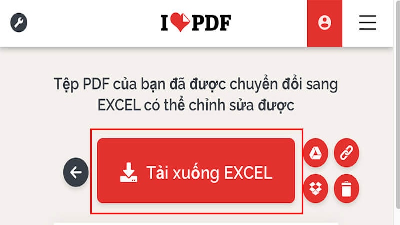 tải xuống tài liệu Excel đã được chuyển đổi bằng trang web IlovePDF 