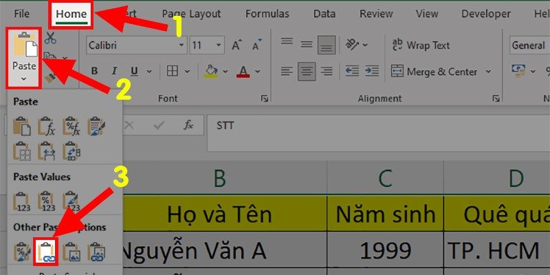 liên kết dữ liệu trong excel từ bảng sheet