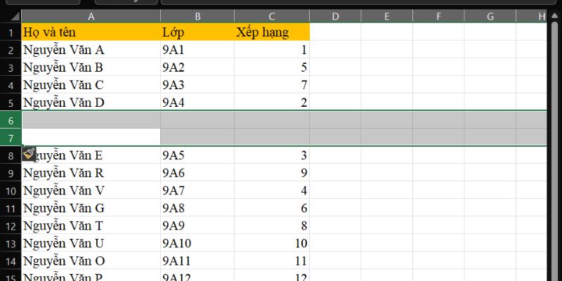 cách insert dòng trong excel