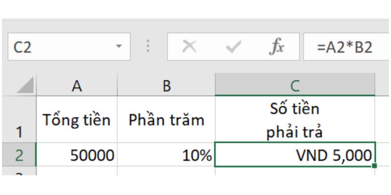 công thức hàm tính phần trăm trong excel