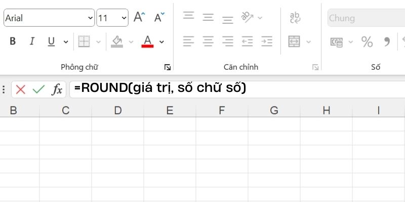 công thức làm tròn trong excel là hàm ROUND