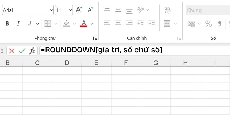 công thức làm tròn số trong excel hàm ROUNDDOWN