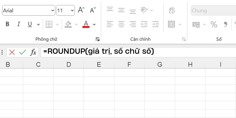 công thức làm tròn số trong excel hàm ROUNDUP