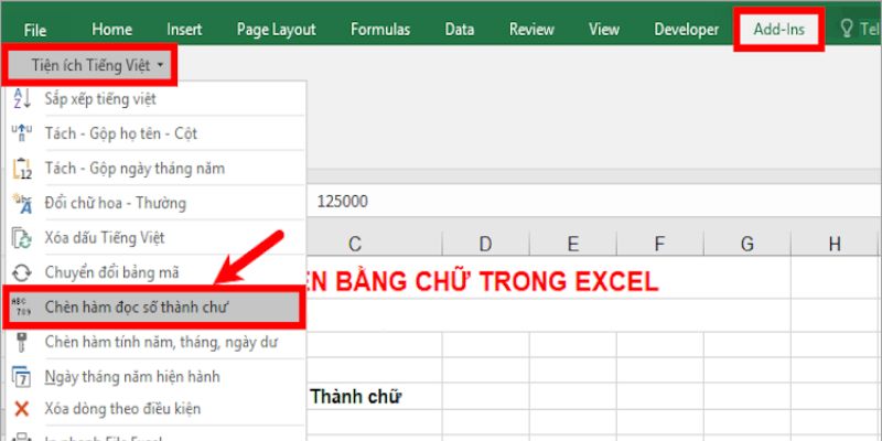 đọc số tiền bằng chữ trong excel