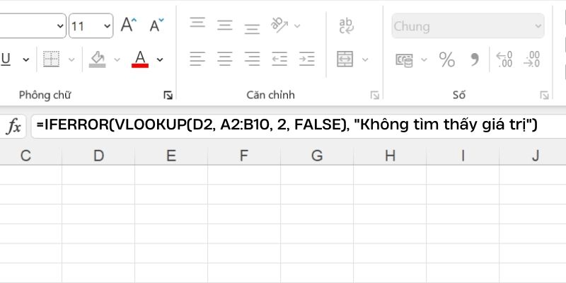 hàm IFERROR trong excel khi không tìm thấy giá trị