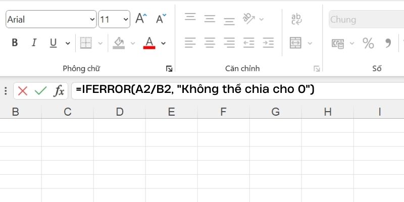 hàm IFERROR trong excel khi xử lý lỗi chia cho 0