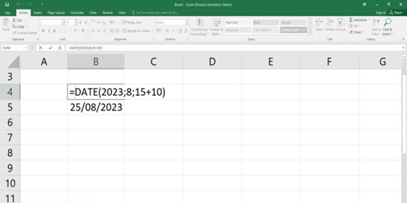 hàm cộng ngày trong excel 200 DATE