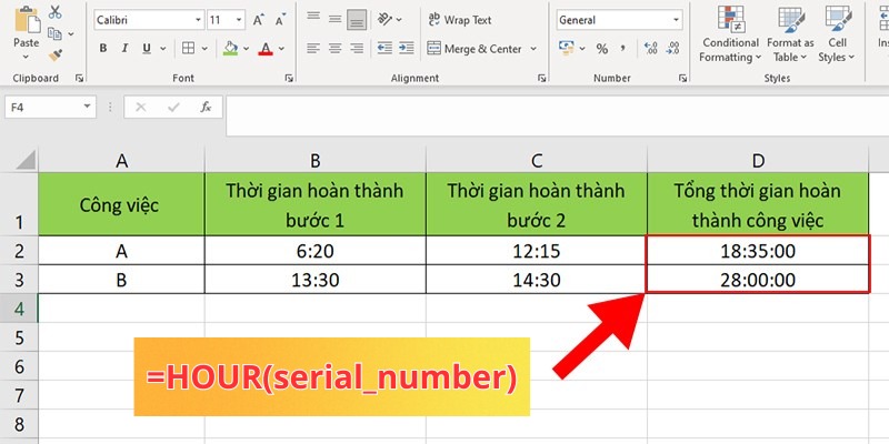 hàm lấy giờ trong excel