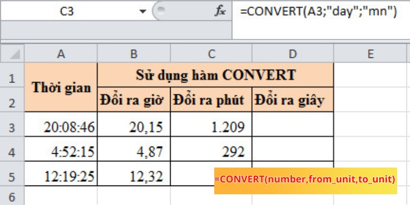 hàm tính giờ phút giây trong excel