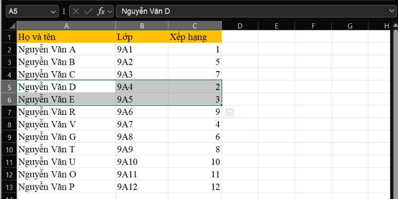 hướng dẫn chèn dòng trong excel