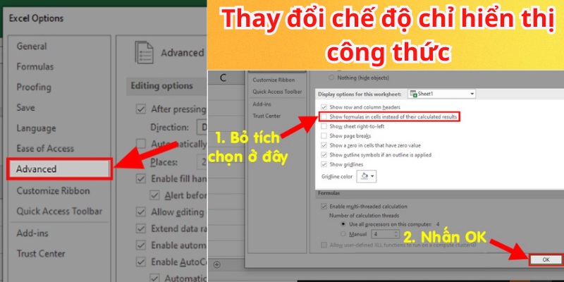 lý do không chạy công thức excel