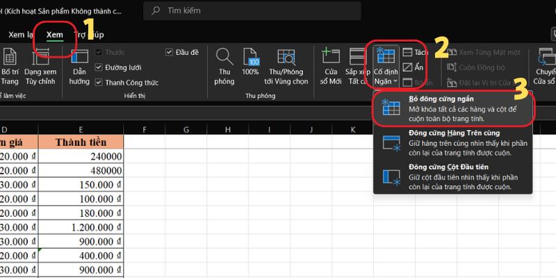 mở cột a bị ẩn trong excel