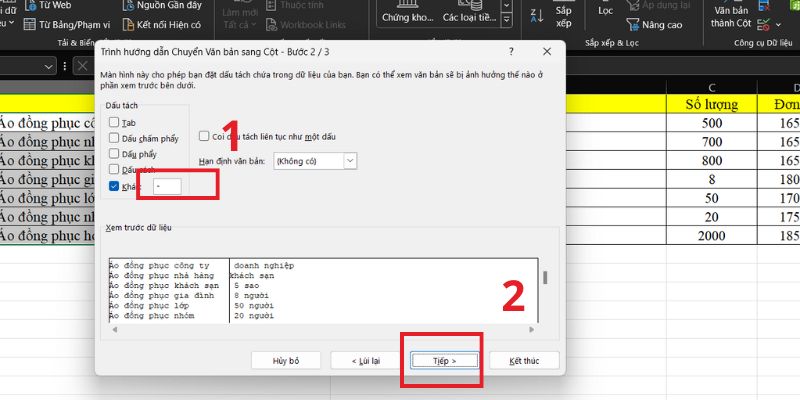 tách một ô thành hai ô trong excel đơn giản