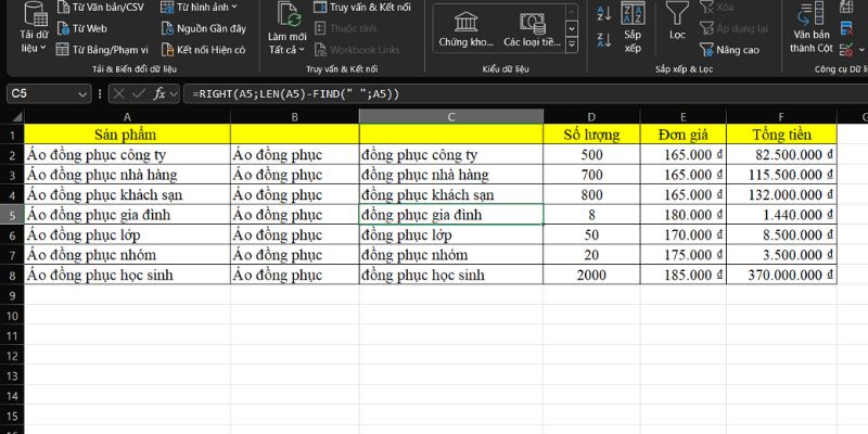 tách ô trong sheet nhanh chóng