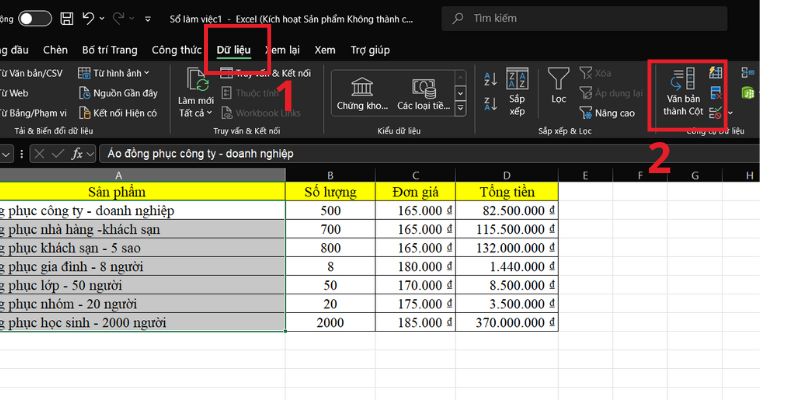 thủ thuật tách một ô thành hai ô excel